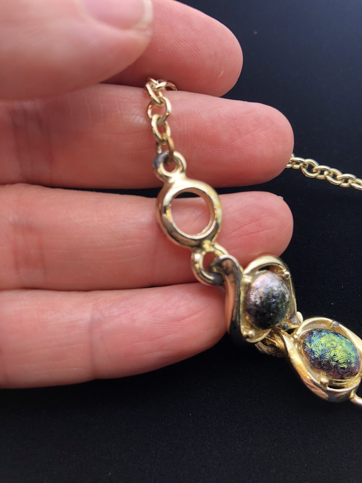 vintage Goldtone Necklace with beautiful colors hook clasp