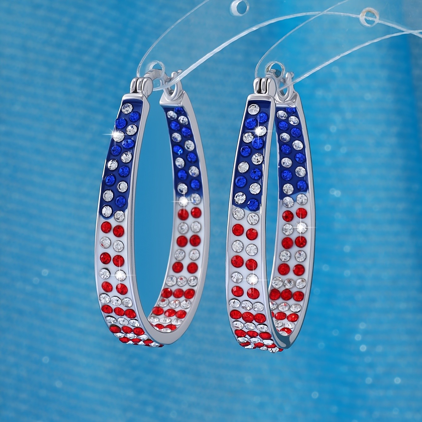 1 Pair Patriotic American Flag Hoop Earrings for 4th of July Independence Day