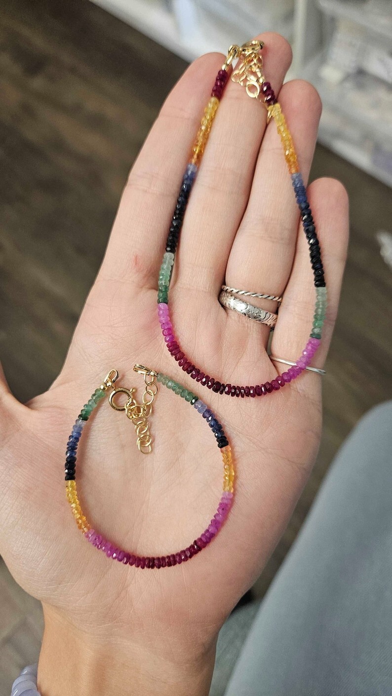 Beautiful Multi Sapphire Faceted Rondelle Gemstone Beads women Bracelets 6-8”