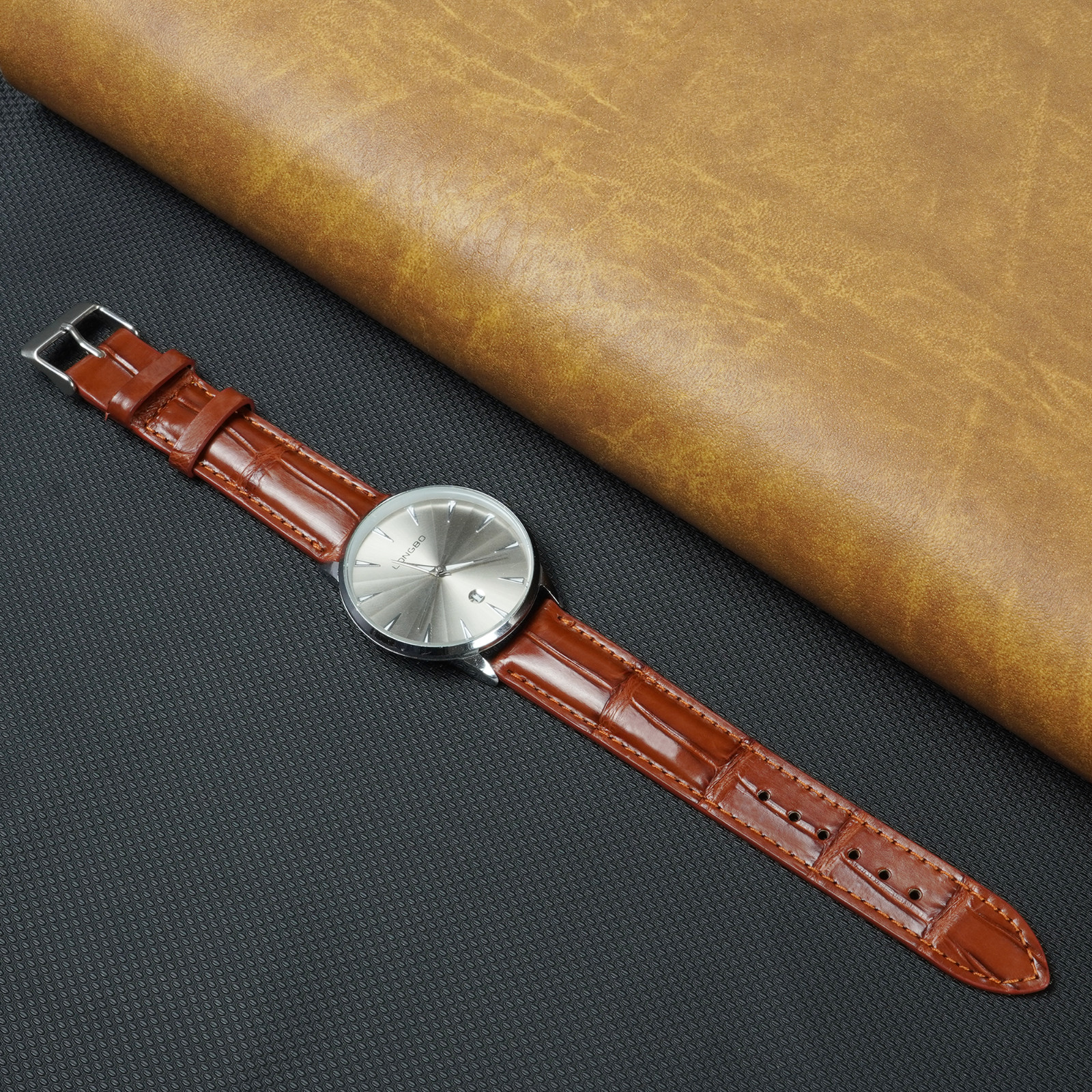 Brown Leather Watch Strap Real Crocodile Leather Padded Watch Band Men Classic