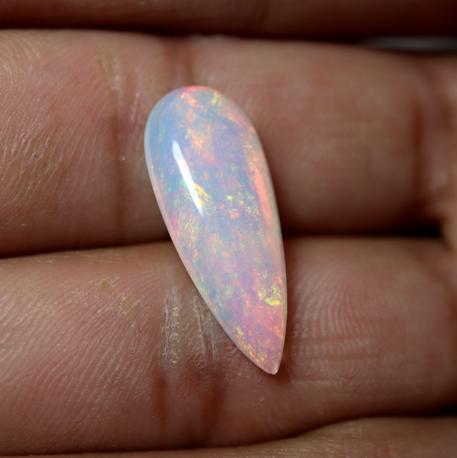 6.1 Cts Natural AAA Red Green Fire Ethiopian Opal Pear Cabochon 24.7x10x5.4 MM