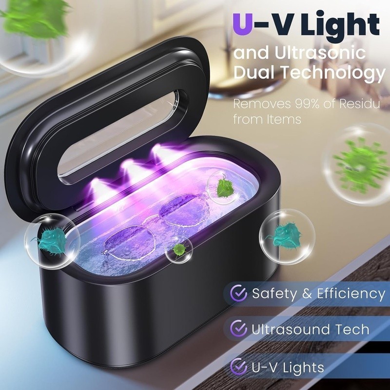 Ultrasonic Jewelry Cleaner 300s Deep Cleaning 48000Hz Dual Mode Portable Machine