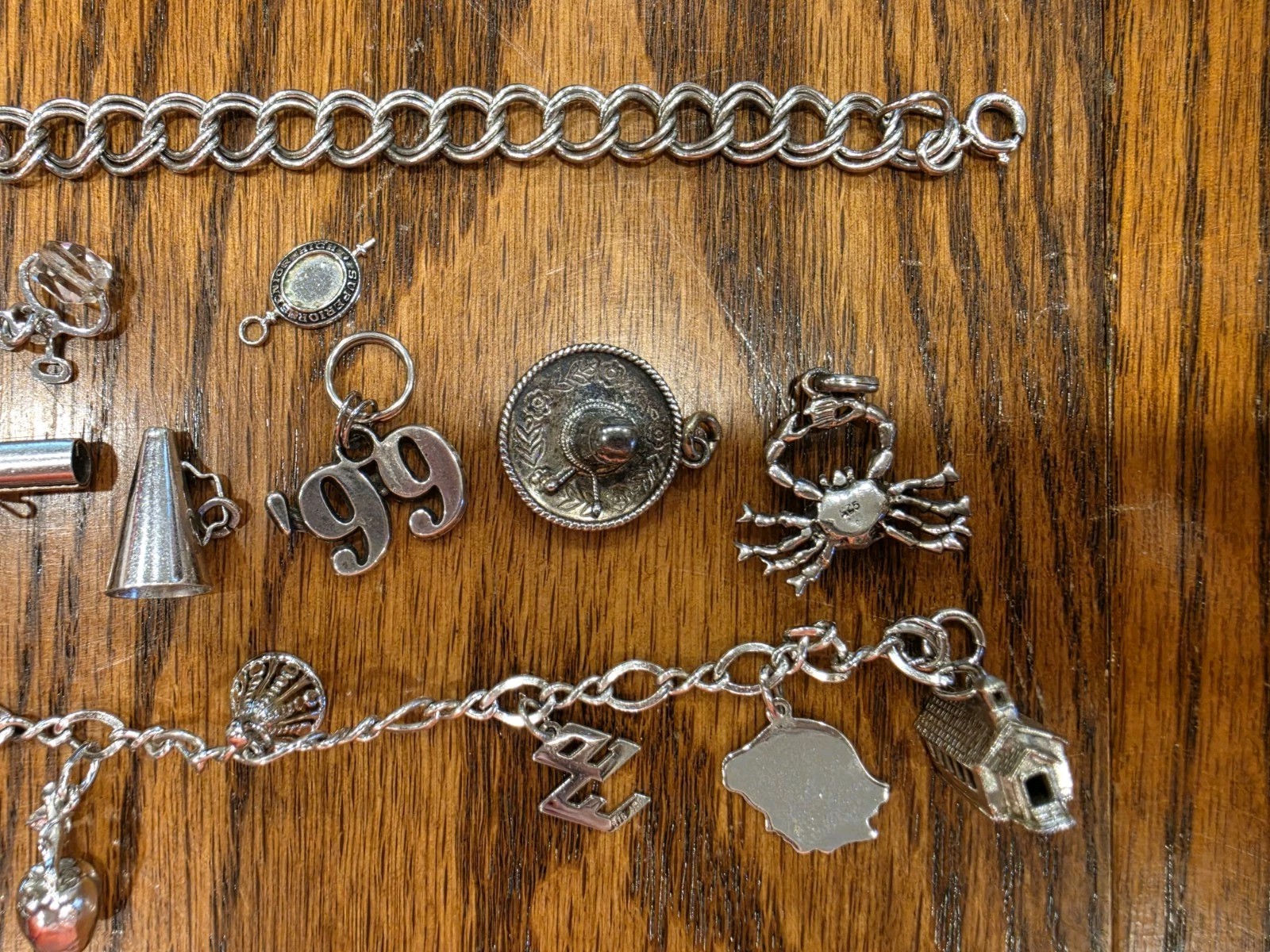 Two Vintage 925 Sterling Silver Charm Bracelets With Charms 45 Grams Not Scrap