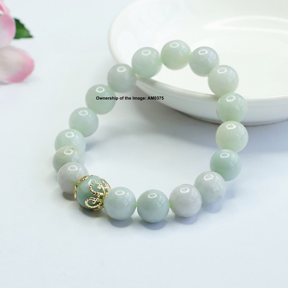 New Natural Grade A Jade Light-Green 10mm Bead Stretch Bracelet 14-16cm