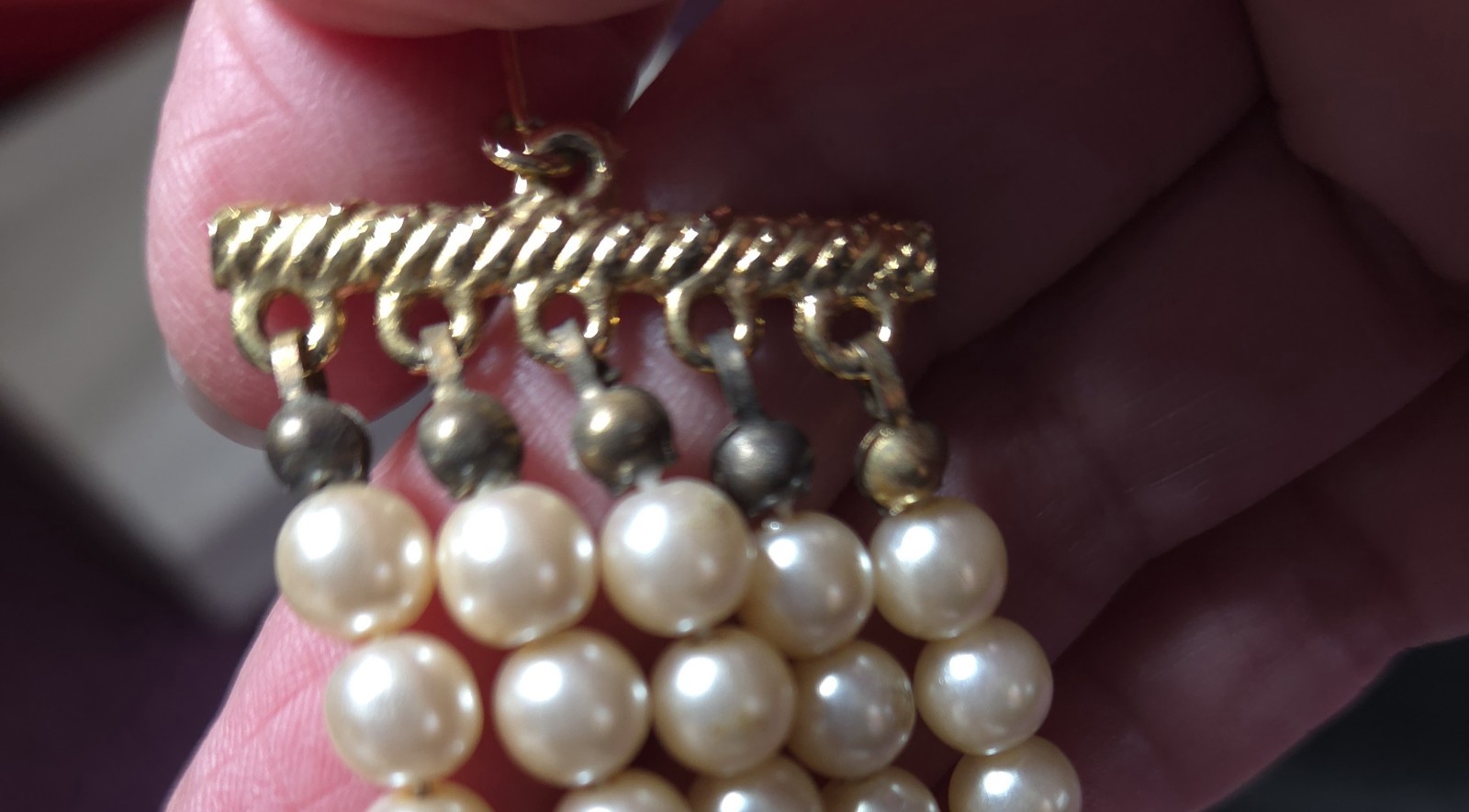 Vtg 1950s 5-Strand Faux Pearl Choker Necklace Clip-On Earrings Set Mid Century