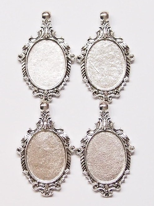 6 – 25x18mm Antique Silver Plated Art Deco Curly Scroll Pendant Settings 44x28mm
