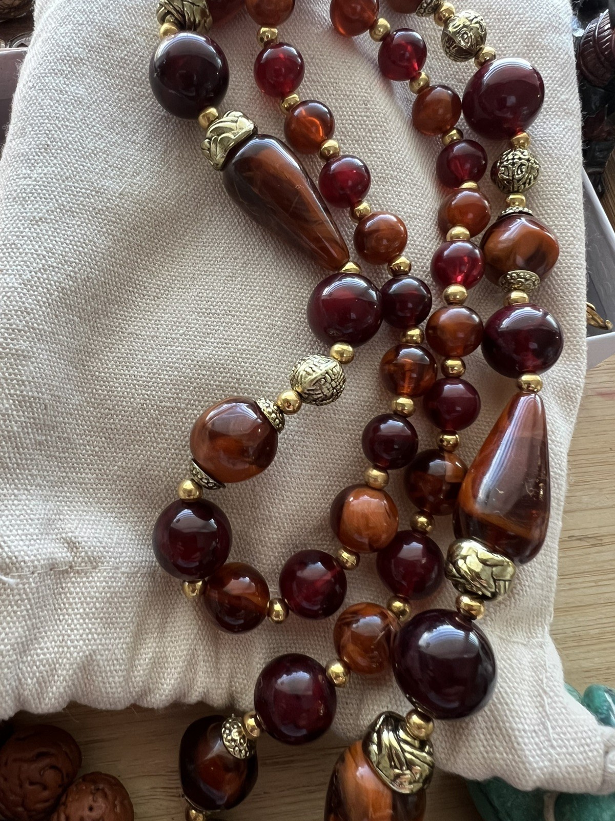 Creamy Blood Amber Gradient Beaded Necklace, 24 inches