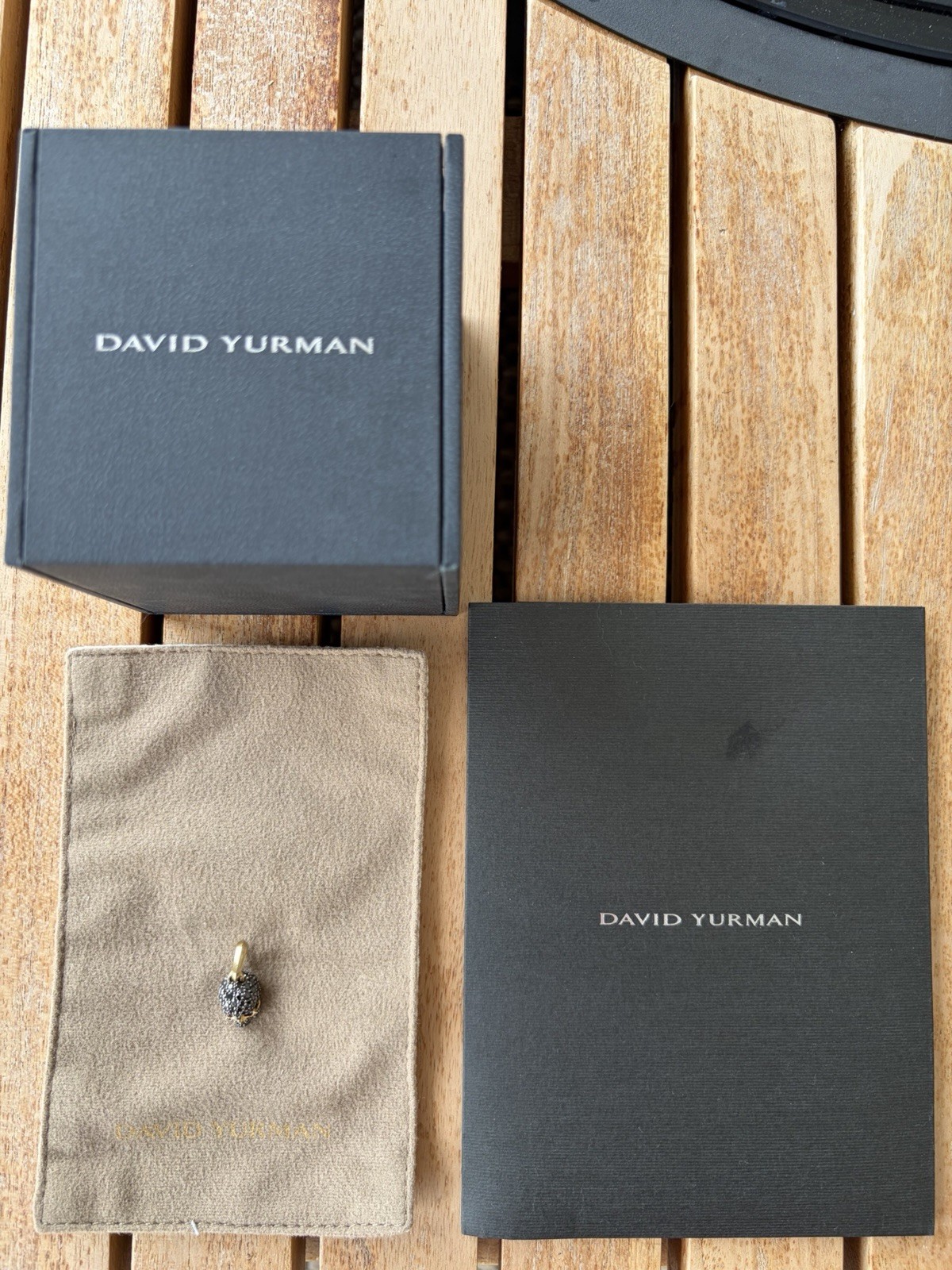 David Yurman Skull Charm Pendant Pavé Metal 18k Gold w/ Black Stone
