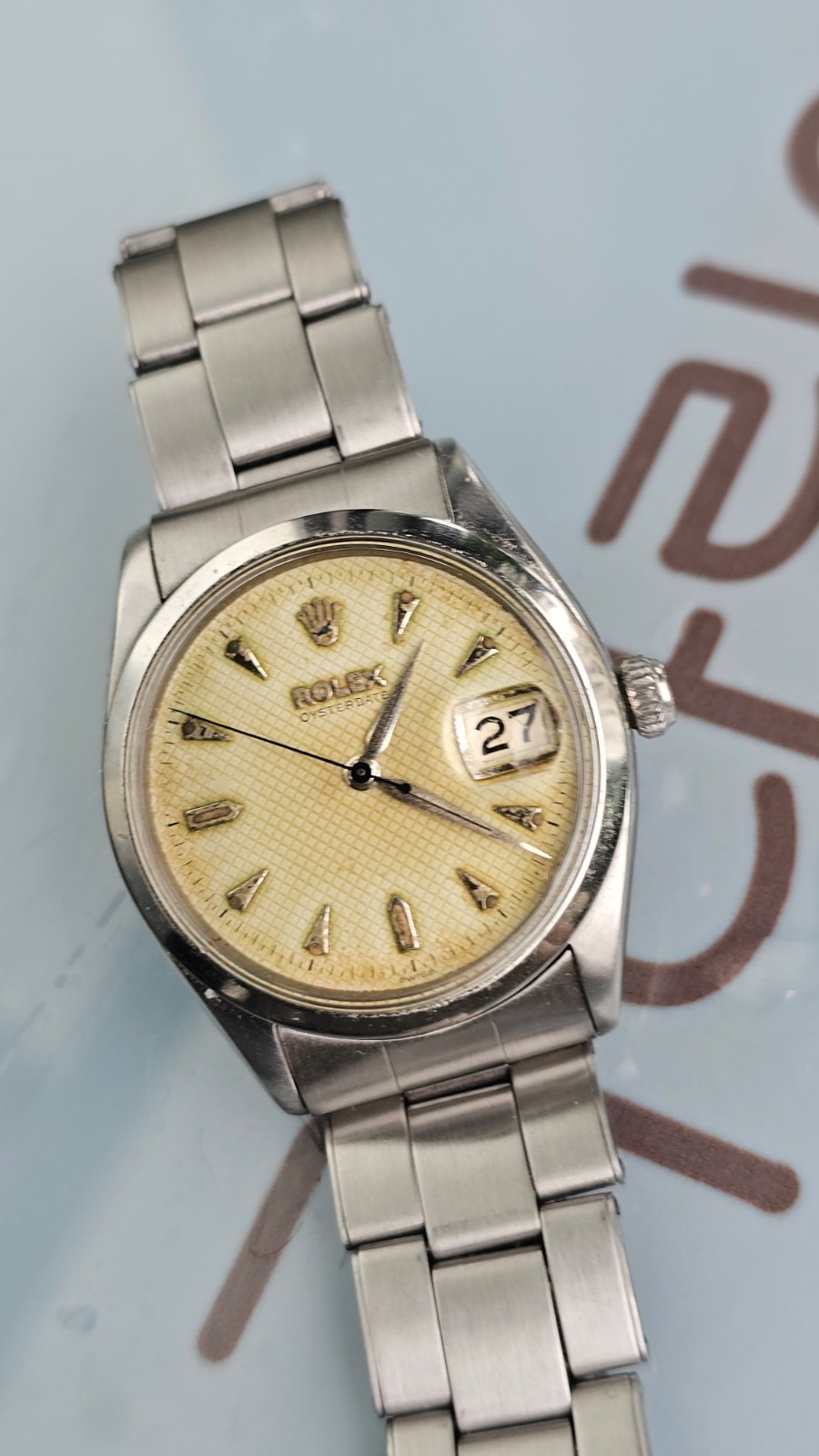 Rolex Oysterdate 6294 Honeycomb Dial Patinated Men’s Hand-Winding Watch 1954