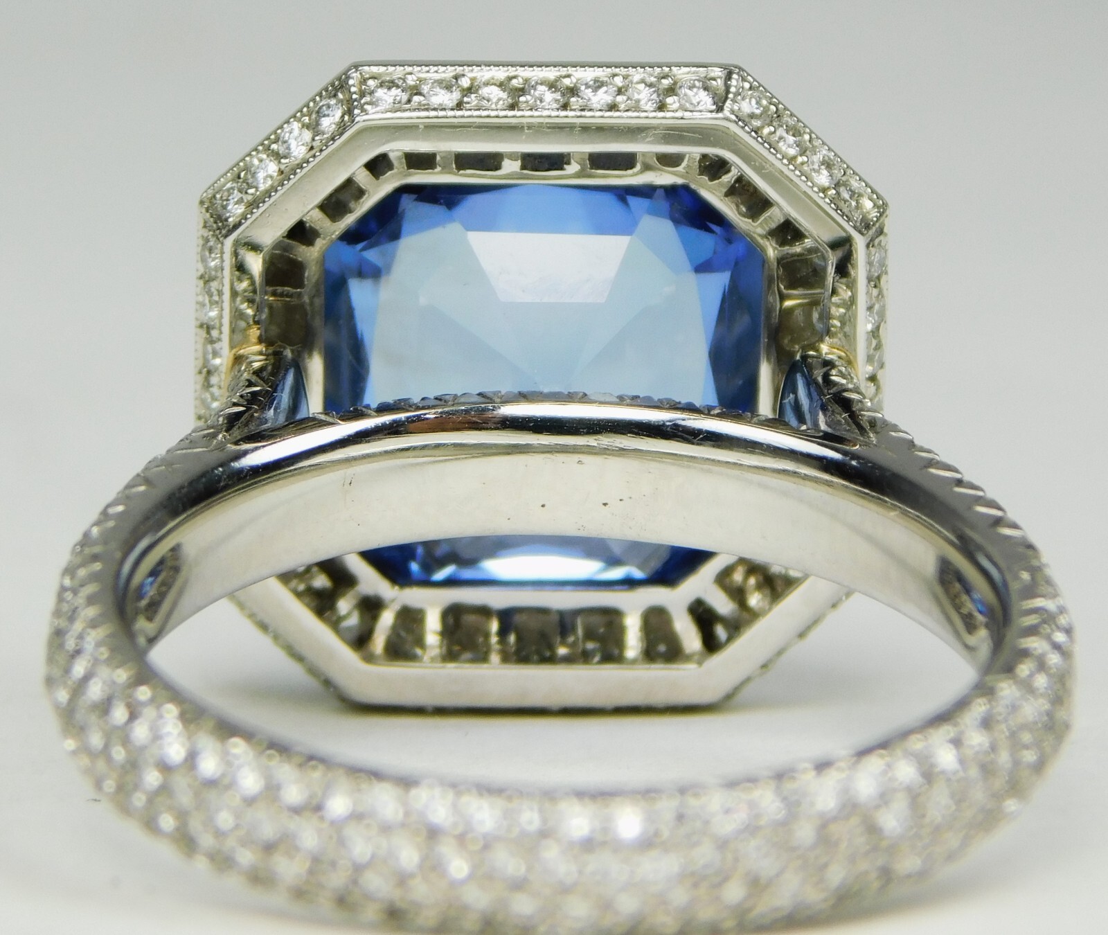 Platinum EC Sapphire & Halo Diamond Ring GIA Beryllium Diffused Sz 9.5 B9283