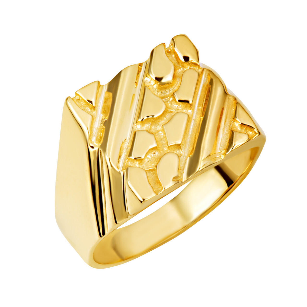Yellow Gold Men’s Striped Nugget Statement Ring