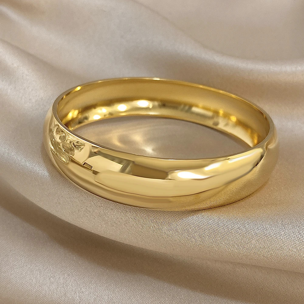 Glossy Gold Plated Stainless Steel Bracelet for Women Men Fashion 10 15 30mm.