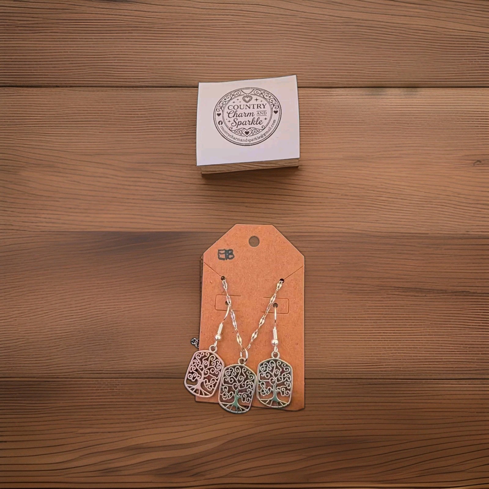 Country Charm and Sparkle Tree of Life Silver-Tone Earrings and Necklace E18