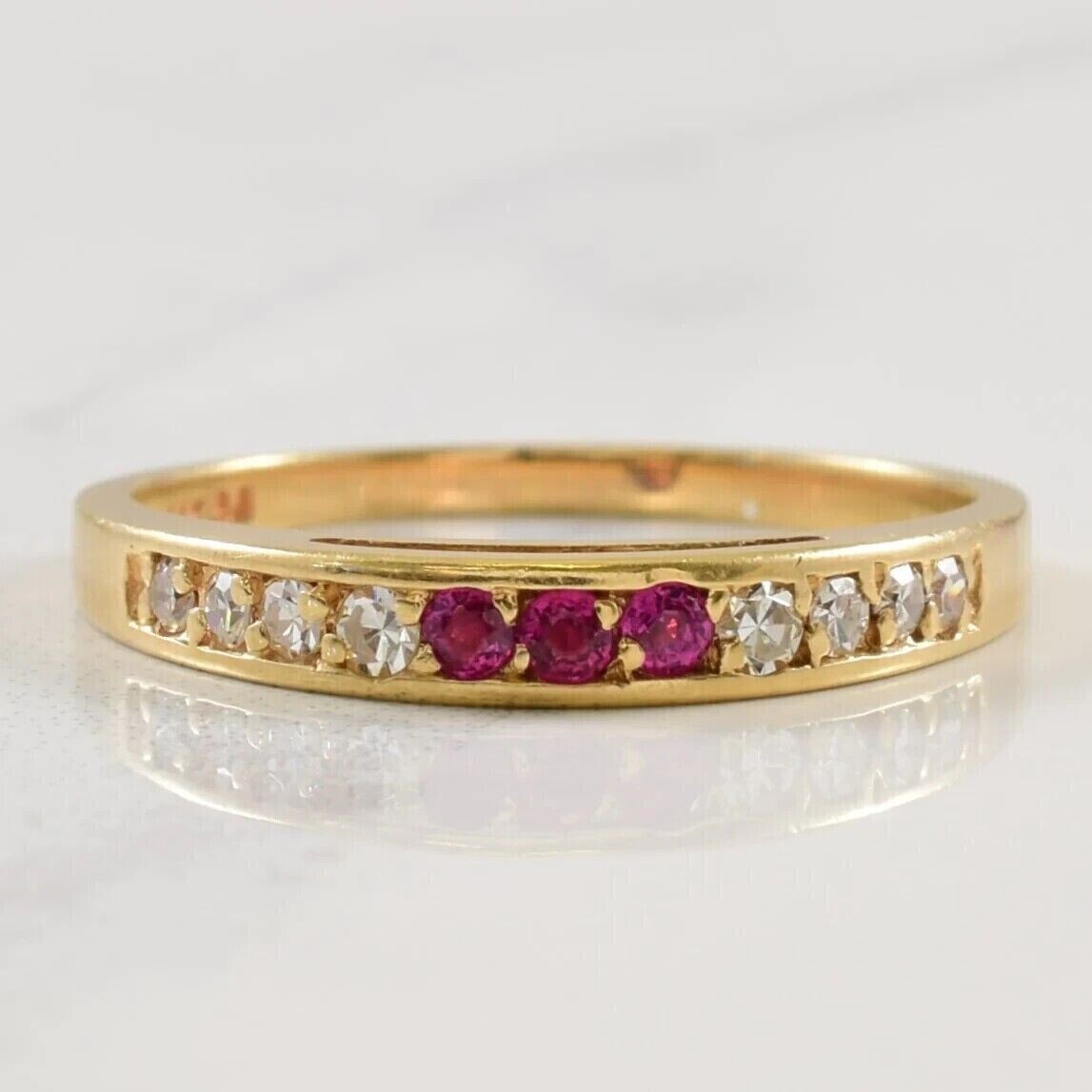 Round Cut Simulated Pink Ruby Women’s Stunning Band Ring 14K Yellow Gold Plated