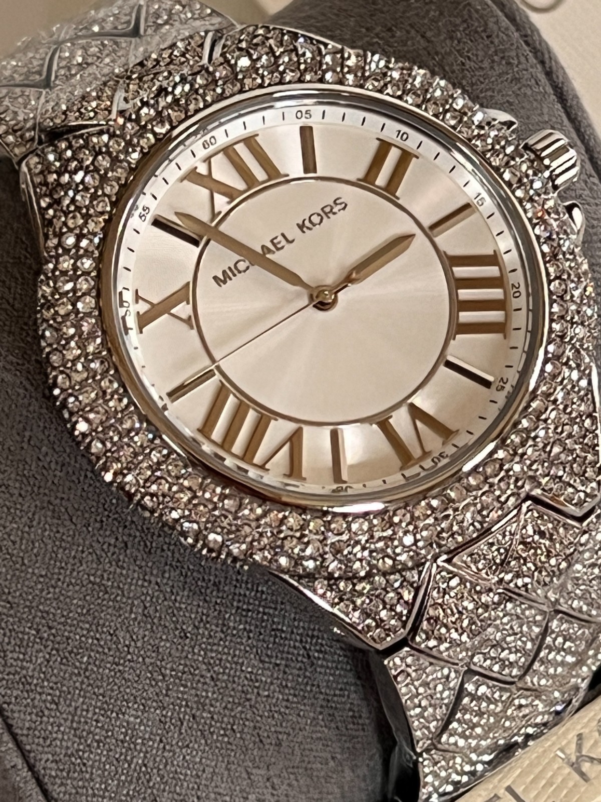 MICHAEL KORS MK4803 CAMILLE Silve-Tone Pave Crystals Unisex Watch BNWT/GBox $450