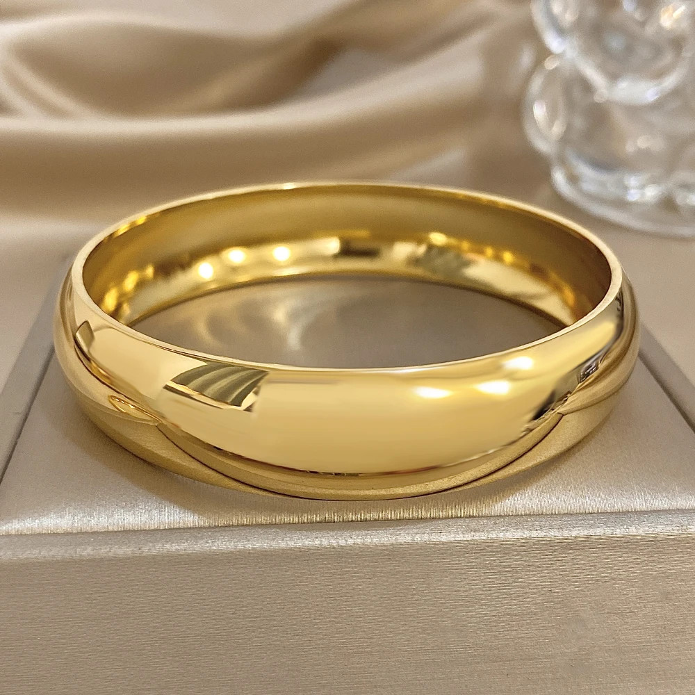 Glossy Gold Plated Stainless Steel Bracelet for Women Men Fashion 10 15 30mm.