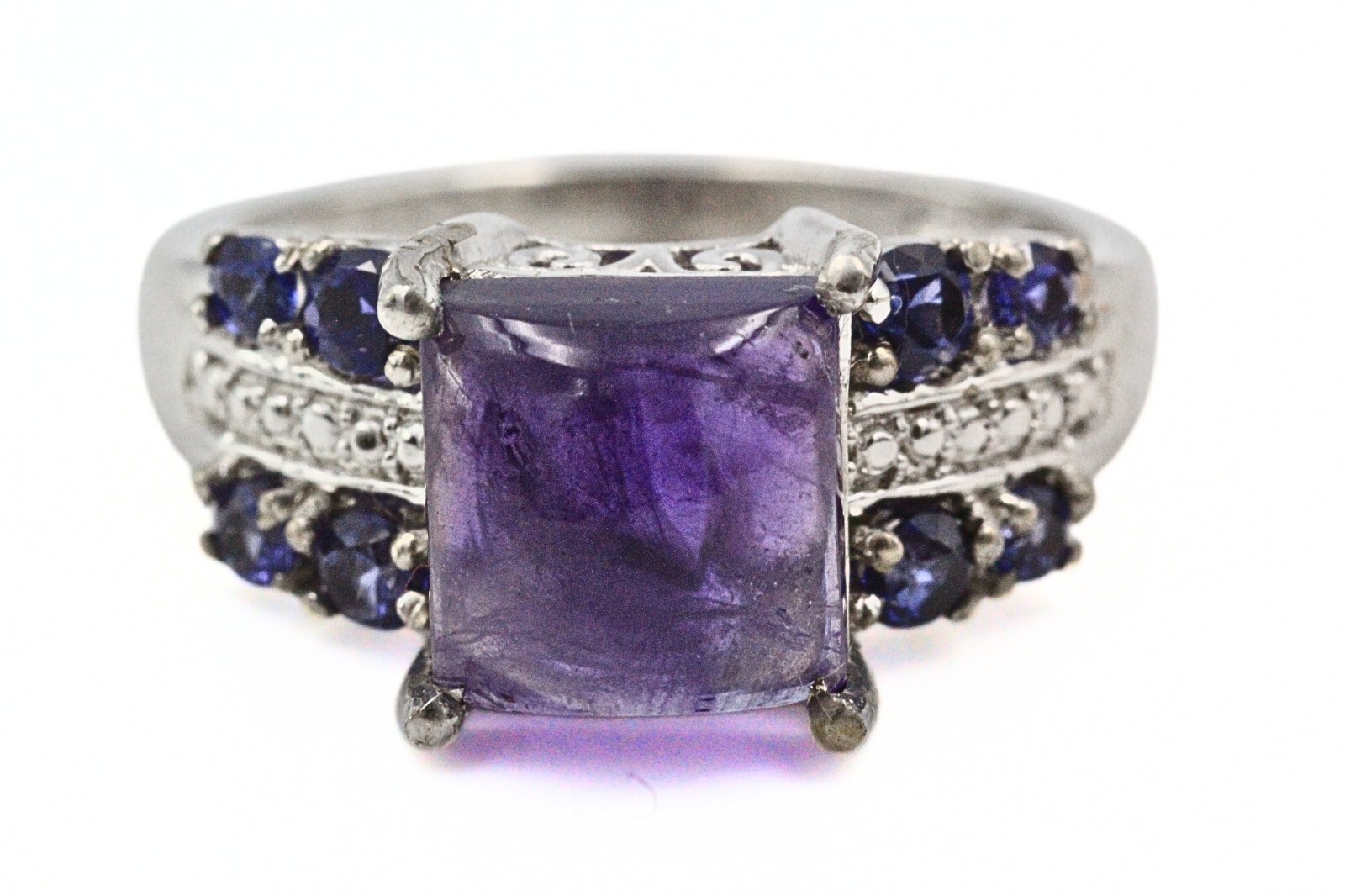STS Karis Signed Contemporary Amethyst Rhodium Plated Cocktail Ring Sz 7