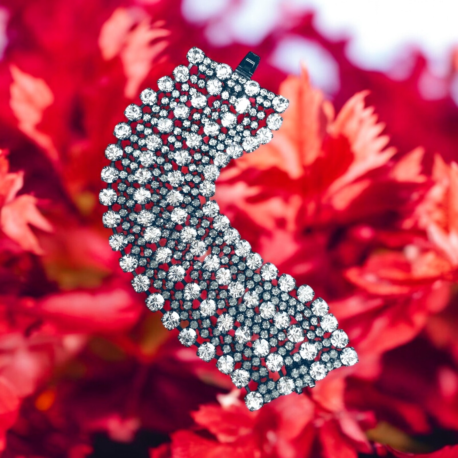 Vintage Wide Rhinestone Chain Bar Connected Bracelet