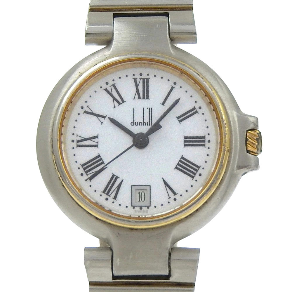 Dunhill wristwatch stainless steel quartz analog white dial ladies used