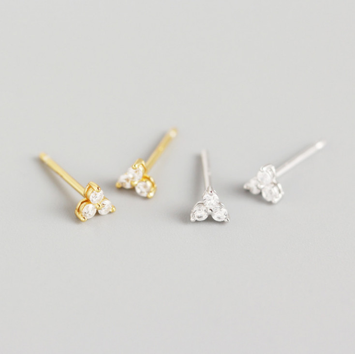14K Gold Sterling Silver Lovely Adorable Tiny Triangle CZ Stud Earrings 4mm AJ