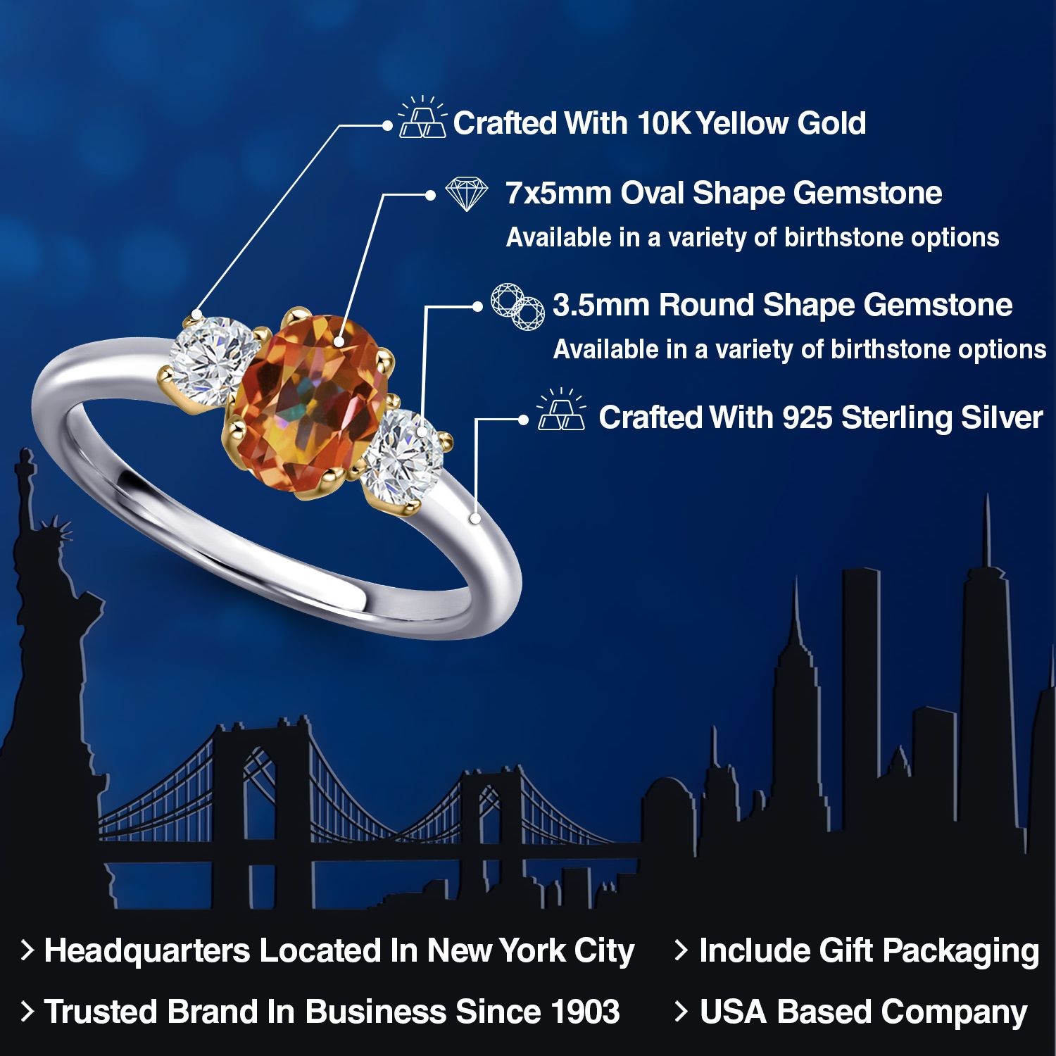 925 Silver and 10K Yellow Gold Ecstasy Mystic Topaz and Lab Grown Diamond