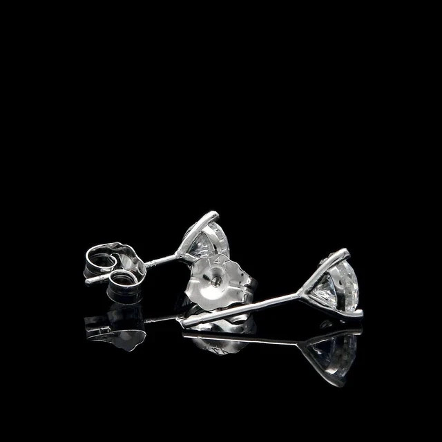 2Ct Real Moissanite Solitaire Round Cut Stud Earrings 14K White Gold Plated