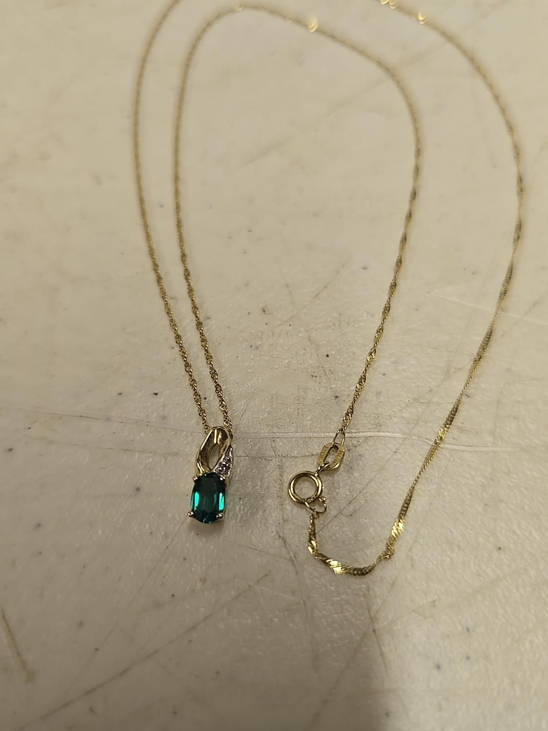 10k Yellow Gold 20″ Neckalce With 10k Emerald And Diamond Accent Pendant