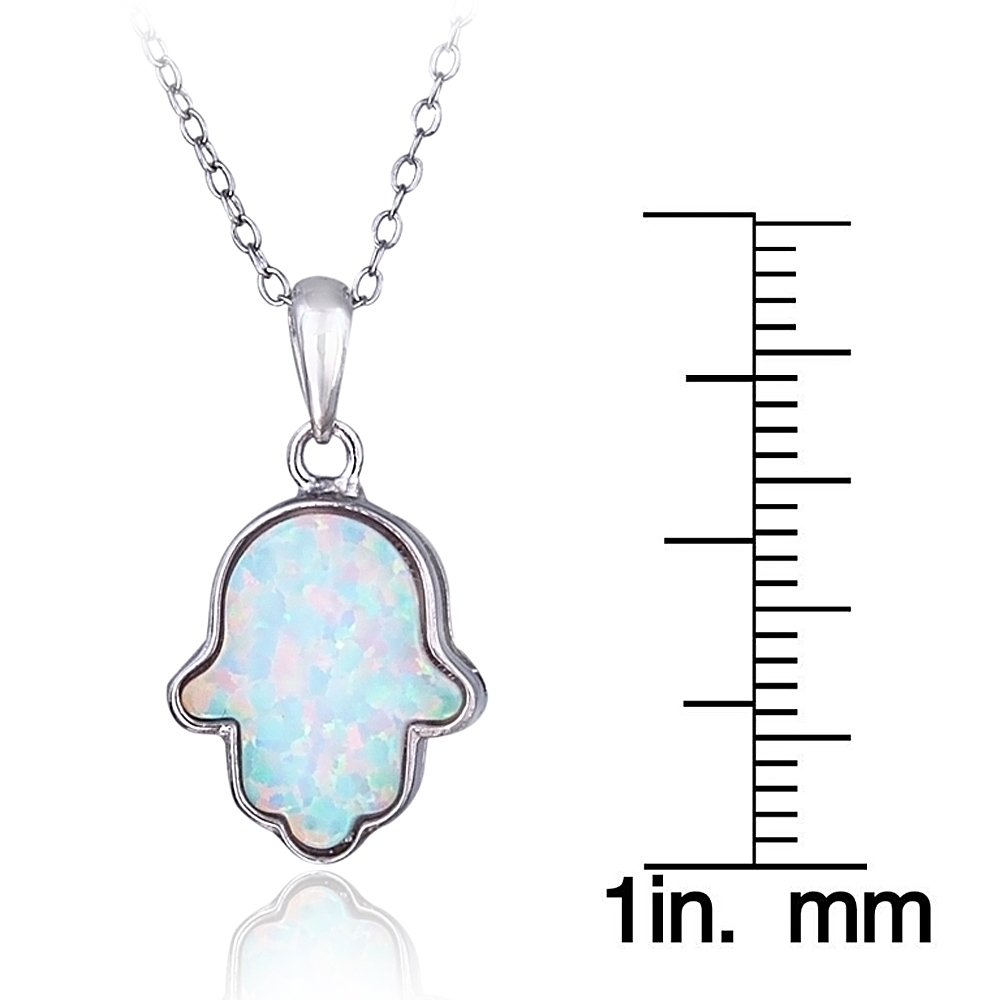 Sterling Silver Created White Opal Hamsa Necklace