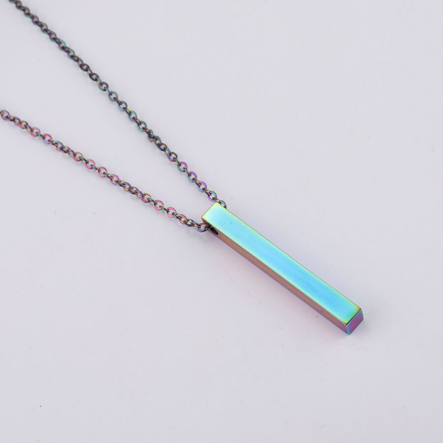 Stainless Steel Thin Vertical Bar Pendant Chain Necklace