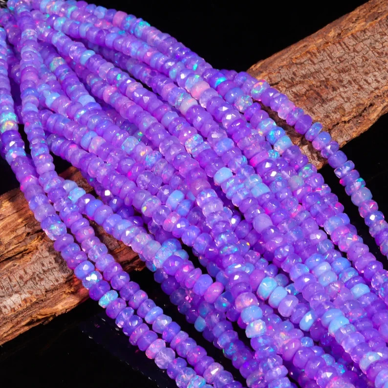 AAA Ethiopian Opal Beads: Lavender Rondelle, Welo Opal (3.5-5mm) 8”