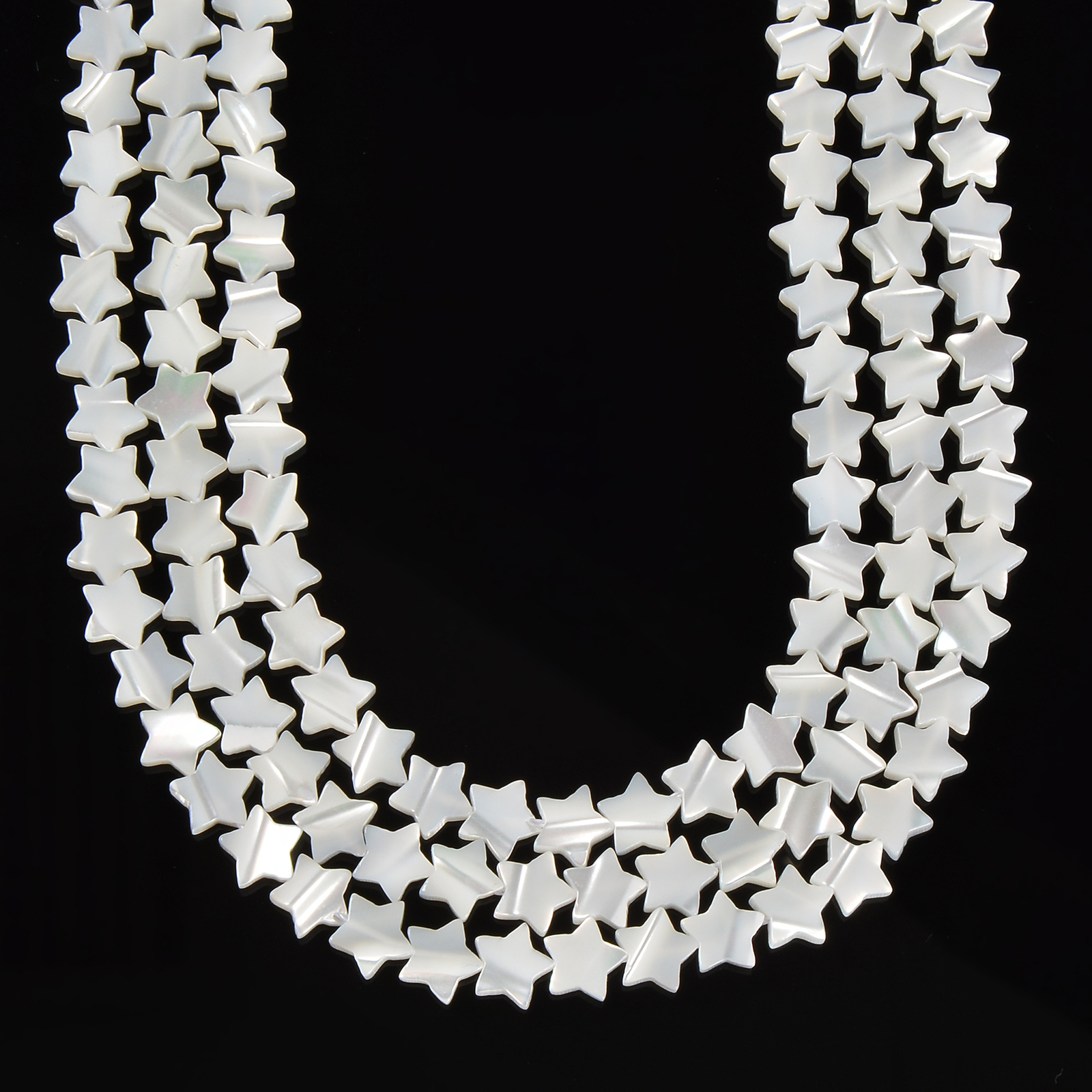Iridescent White Mother of Pearl MOP Shell Star Beads 8mm to 15mm 15.5” Strand