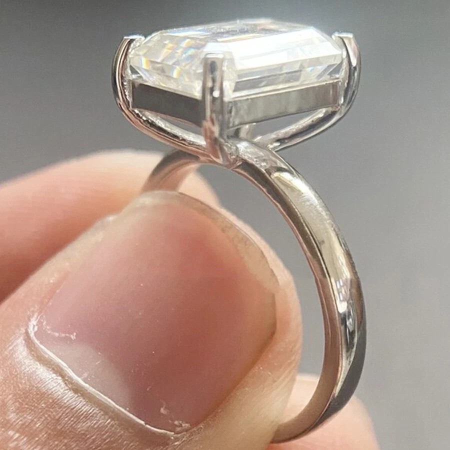 3.66 Ct Emerald Cut Moissanite Solitaire Engagement Ring 14K White Gold Plated