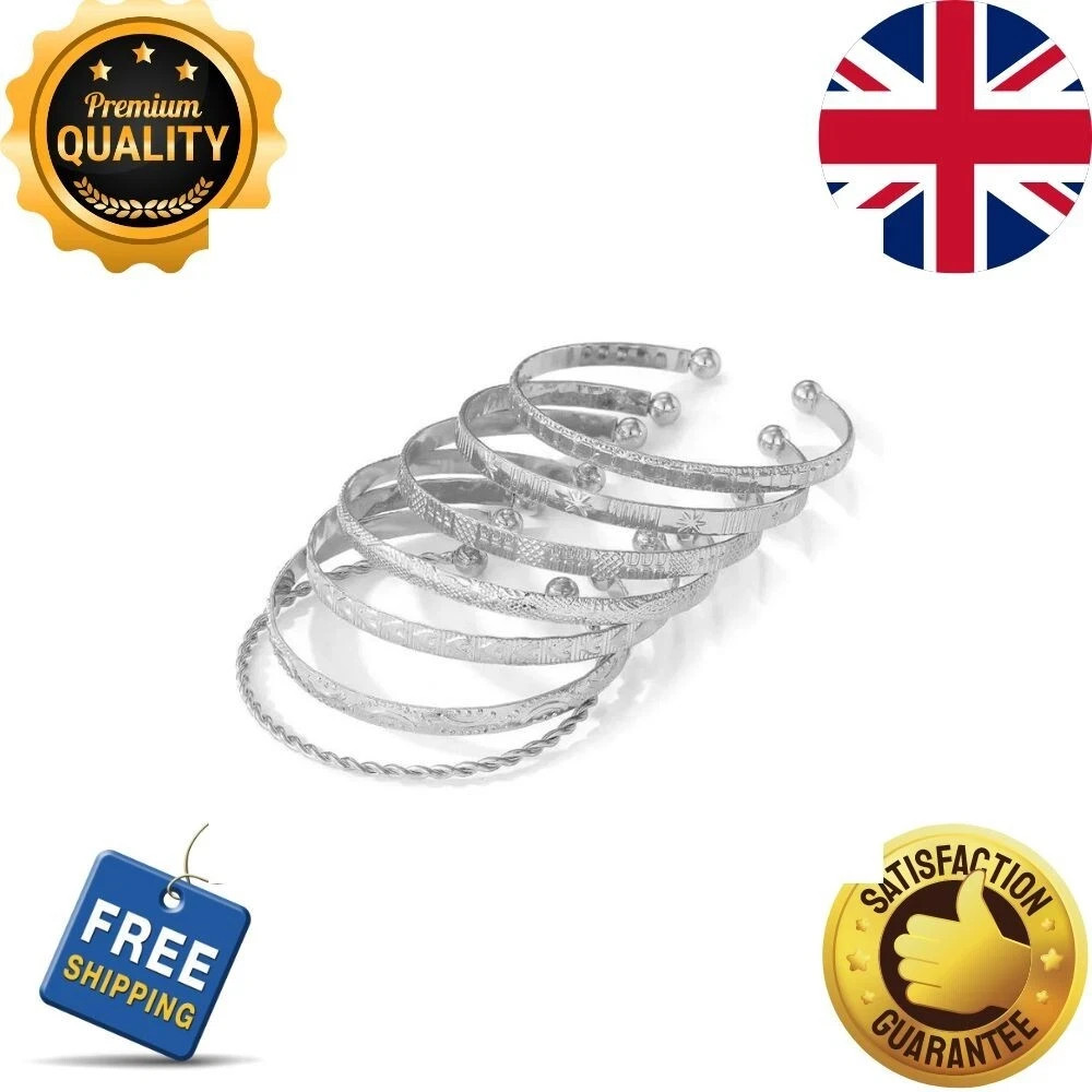 Boho Womens Silver or Gold 7 Bangle Bracelet Set Fashion Jewellery UK
