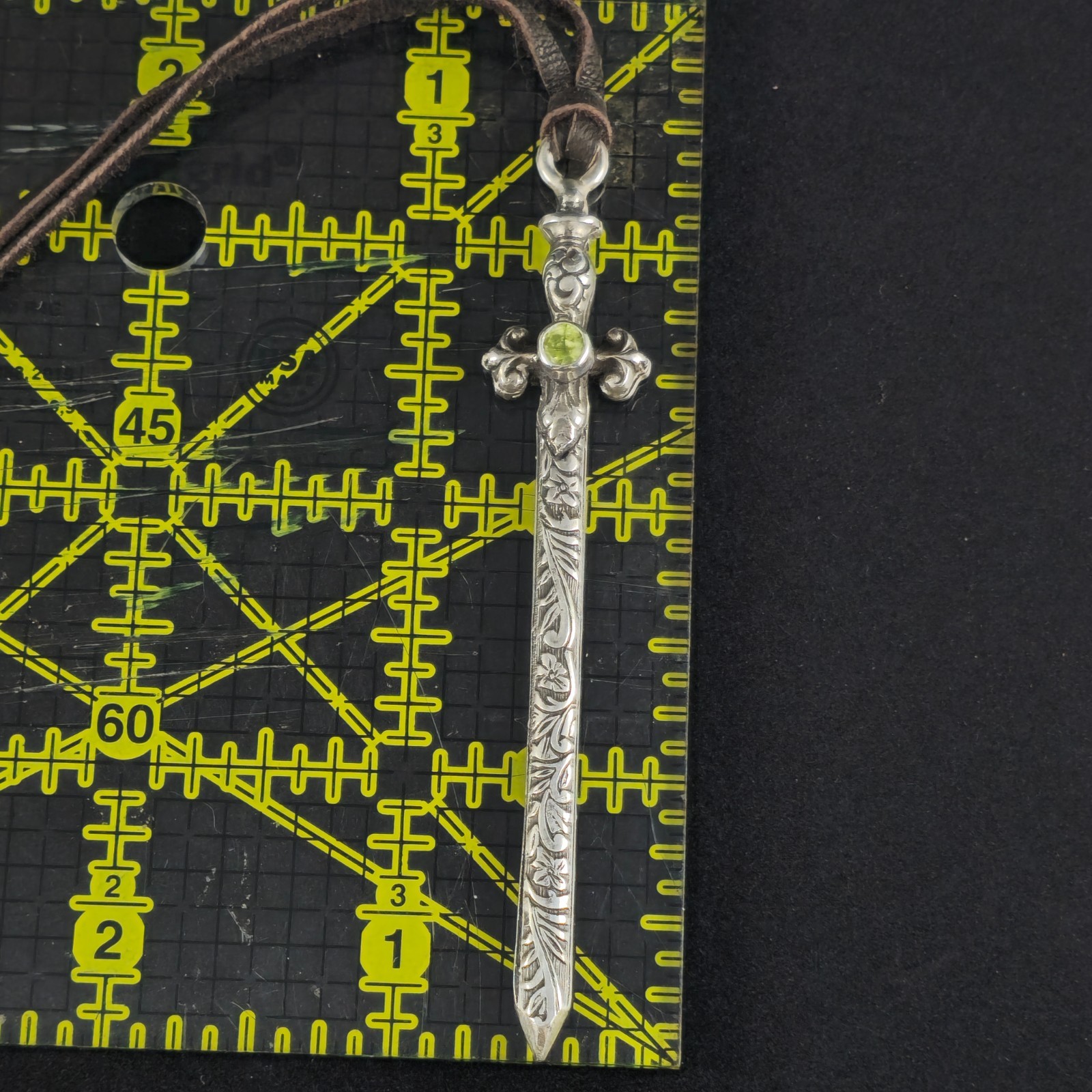 Floral Engraved Sterling Silver Sword Necklace, Gothic Renaissance Style Pendant