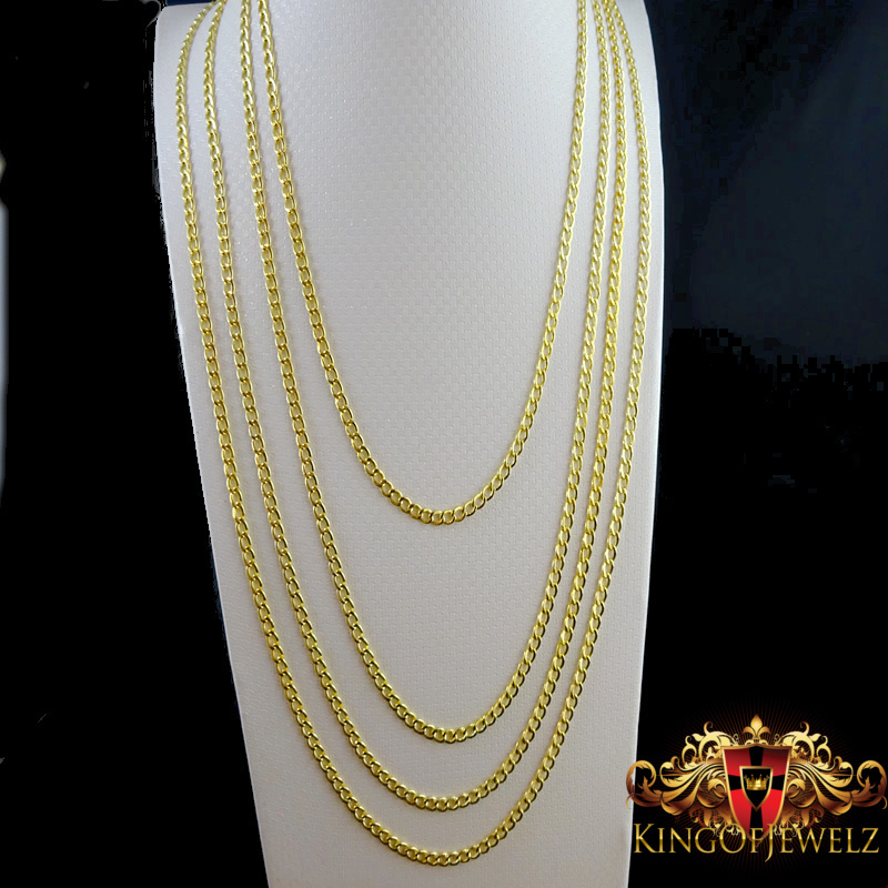 MEN LADIES 10K YELLOW GOLD MIAMI CUBAN CURB LINK CHAIN NECKLACE 3 MM 16~24 INCH
