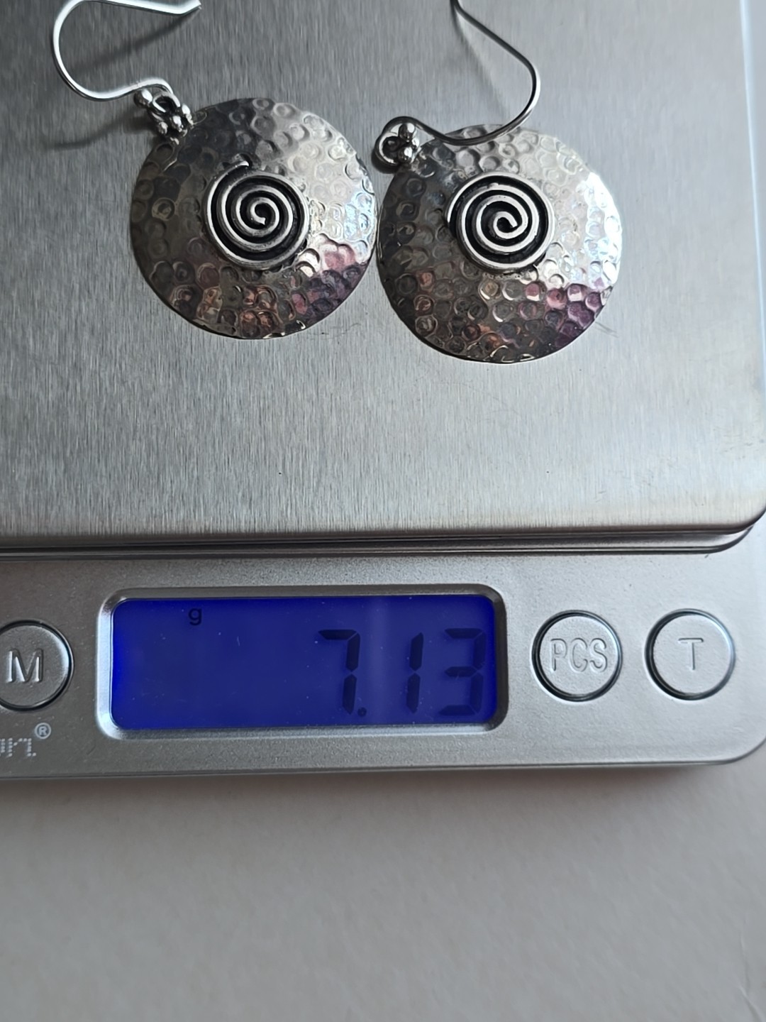 Hammered Spiral Dangle Earrings 925 Sterling Silver