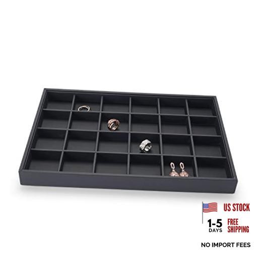Stackable Jewelry Organizer Tray Premium PU Leather 24 Grid Jewelry 24 Grids
