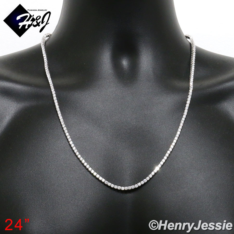 18″-28″MEN 925 STERLING SILVER ICY BLING CZ 3MM 1 ROW TENNIS CHAIN NECKLACE*N10
