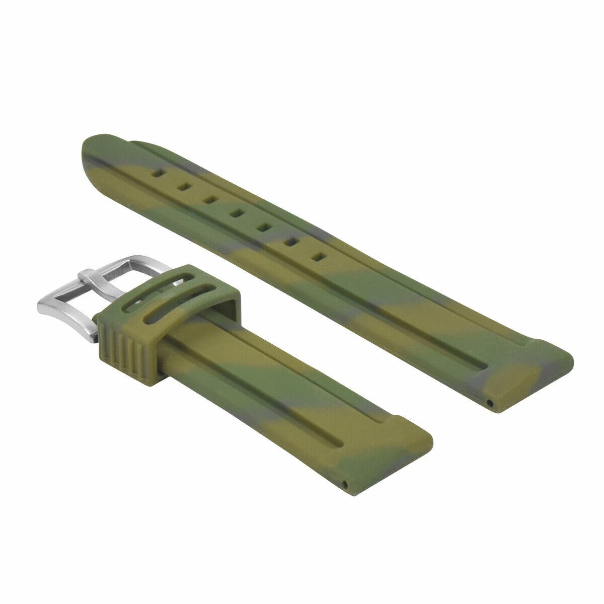 24mm Military Green Silicone Replacement Watch Strap For Anonimo Silver Buckle