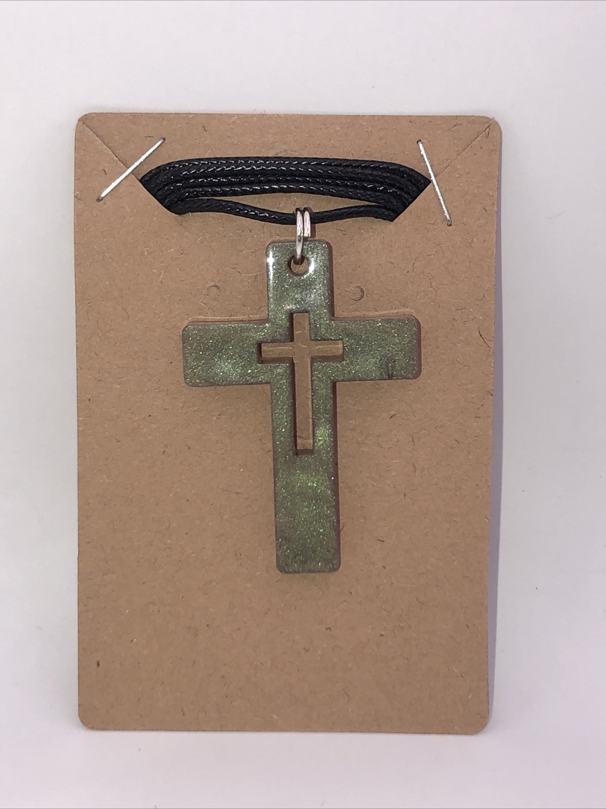 House Of David Handmade Artesian Cross Necklace Sage Color One Of A Kind 18 in