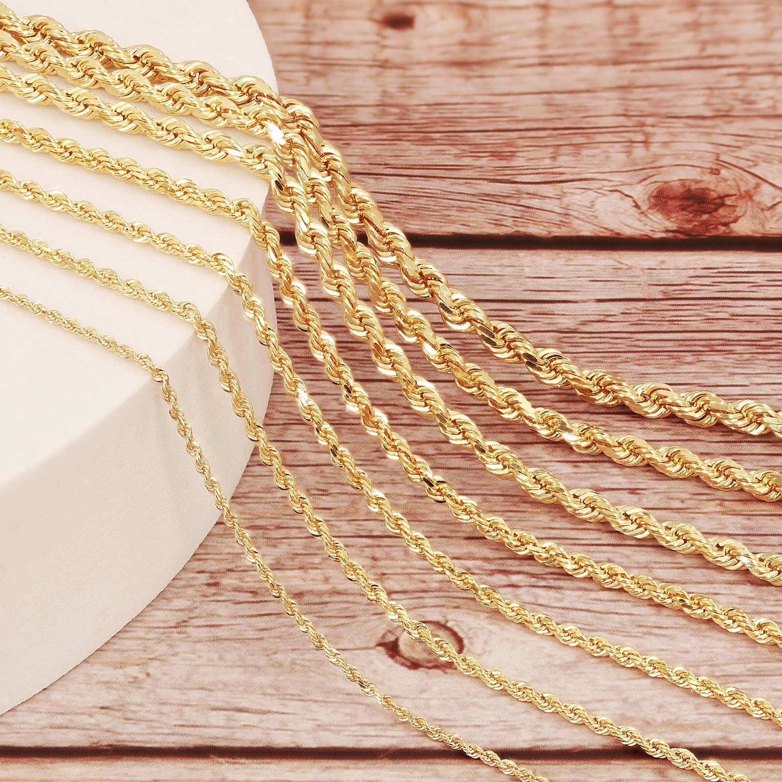 14k Yellow Gold Solid Diamond Cut Rope Chain Necklace 16″-30″ 1.5mm to 12mm