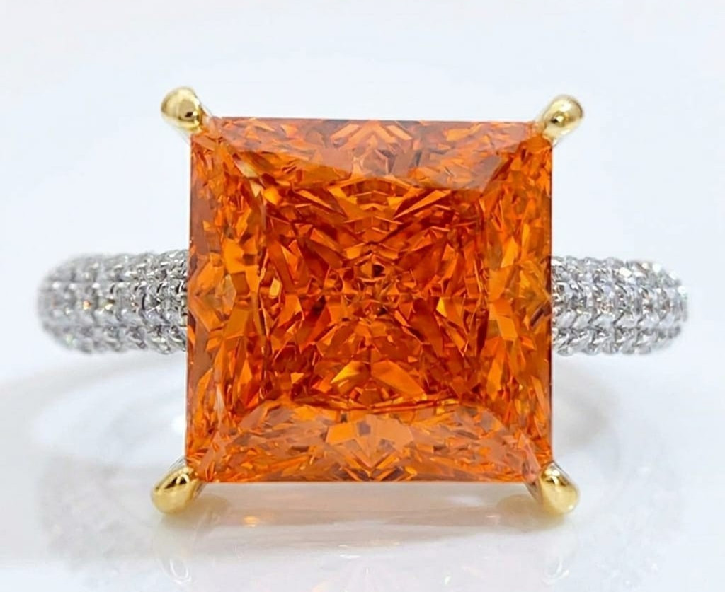 RARE 6.40 Ct Certified Princess Cut Orange Natural Diamond Engagement Ring