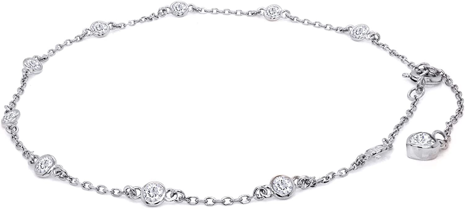 1ct 3MM Moissanite Bezel Set Single Piece Station Anklet Ankle Bracelet Silver