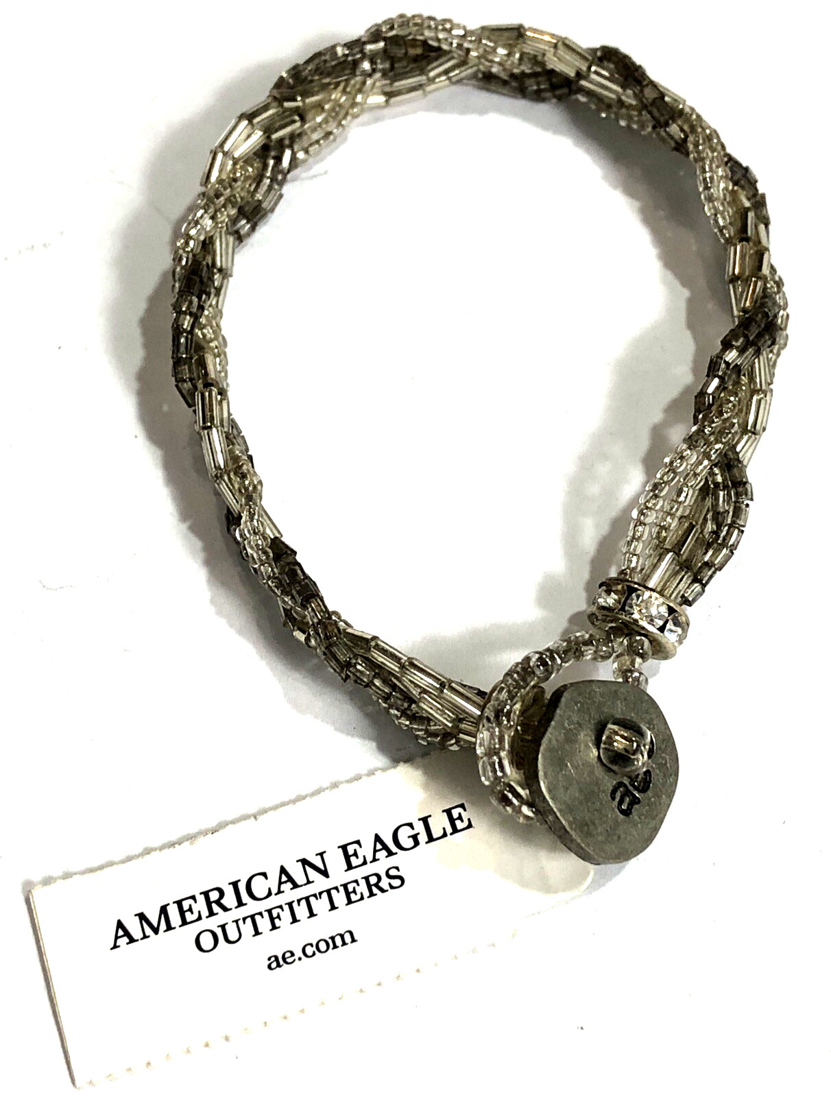 American Eagle Outfitters Bracelet Braided Clear/Silvery 6.75 in Length – NWT