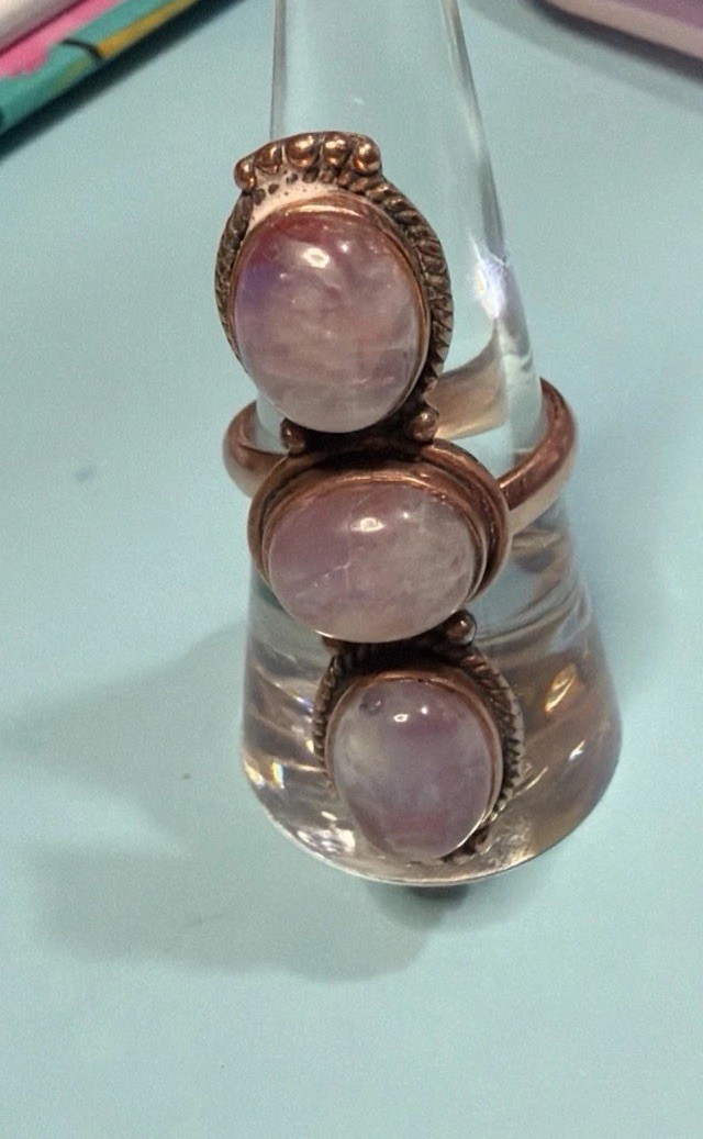 Pink Moonstone Copper Adjustable Ring Sz 7-9