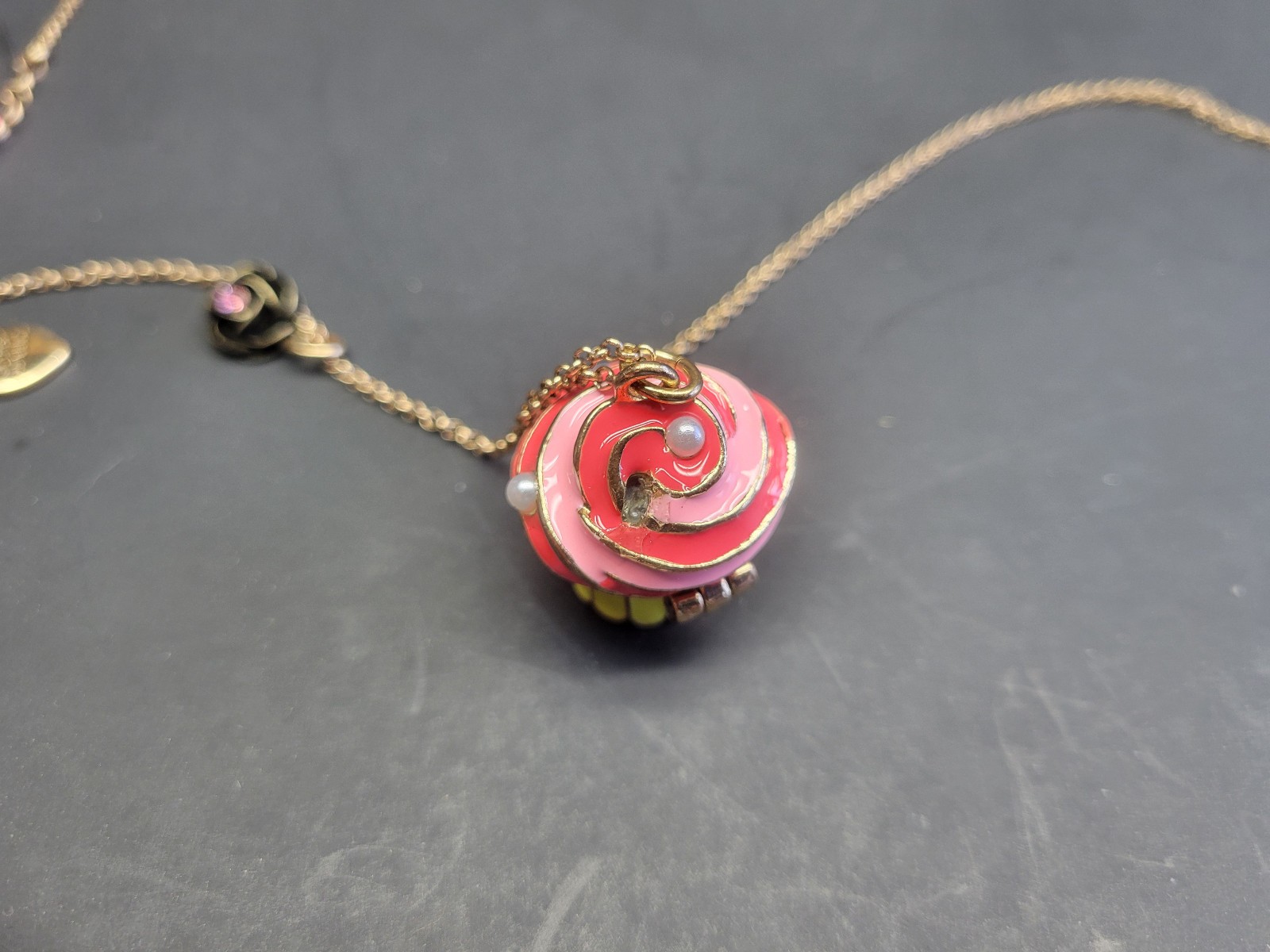 Betsey Johnson Metallic Xox Trolls Cupcake Pendant ** SEE DETAILS & PICS !! **