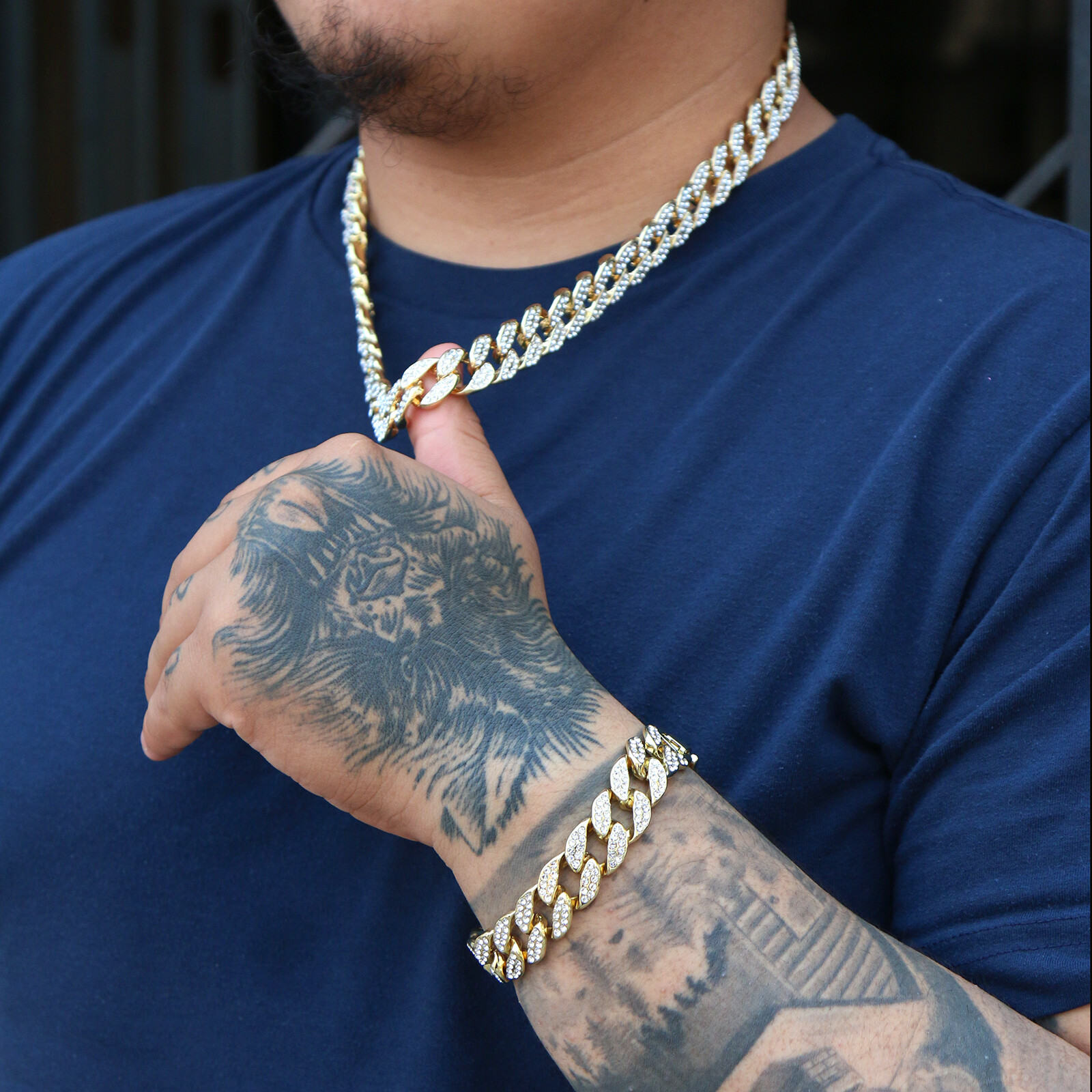 Iced Cubic-Zirconia Miami Cuban Choker Link Chain Hip-Hop Men’s Gold Plated