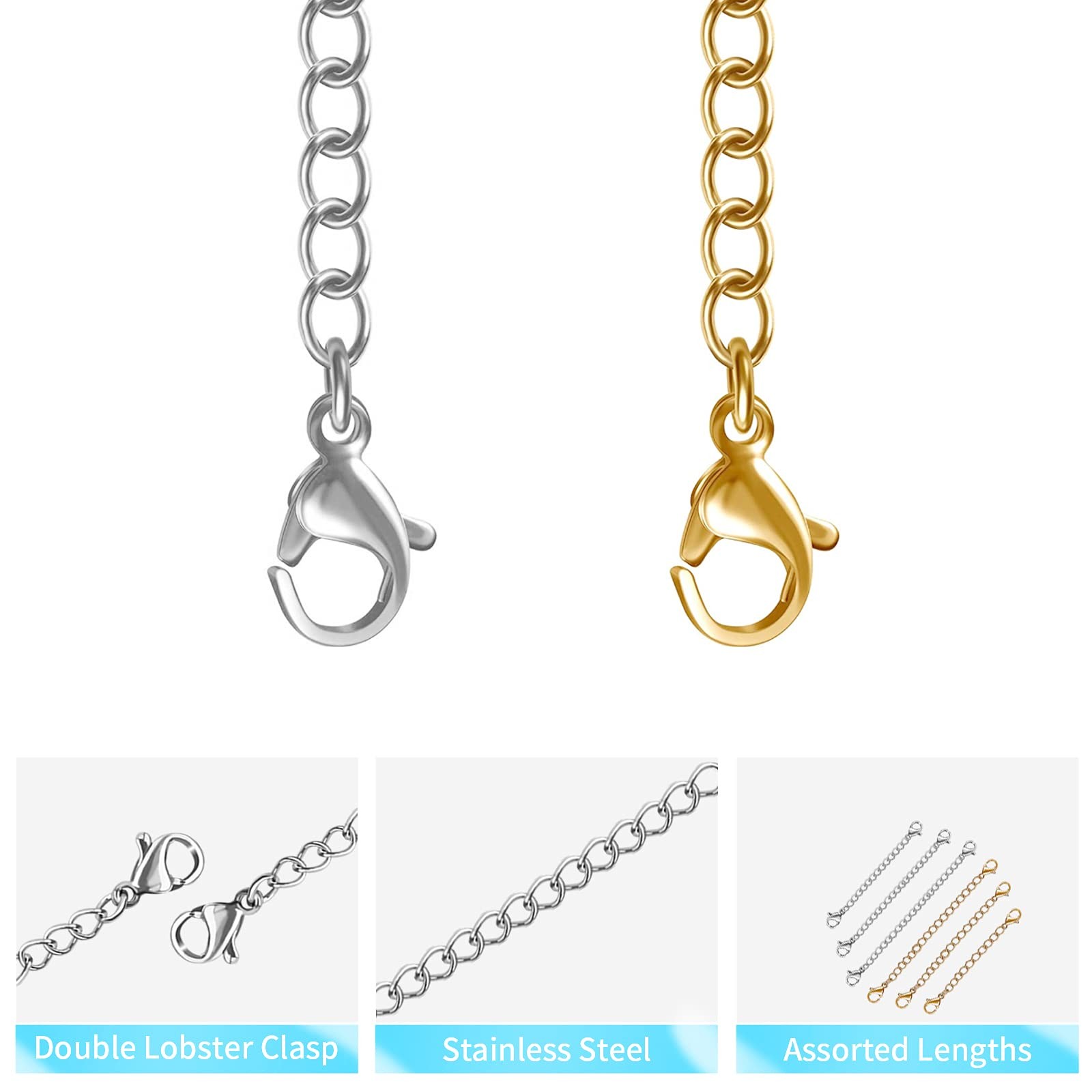 12 Pcs Extender /Safety Chain Extender Necklace Bracelet Lobster lock 1″ To 6″