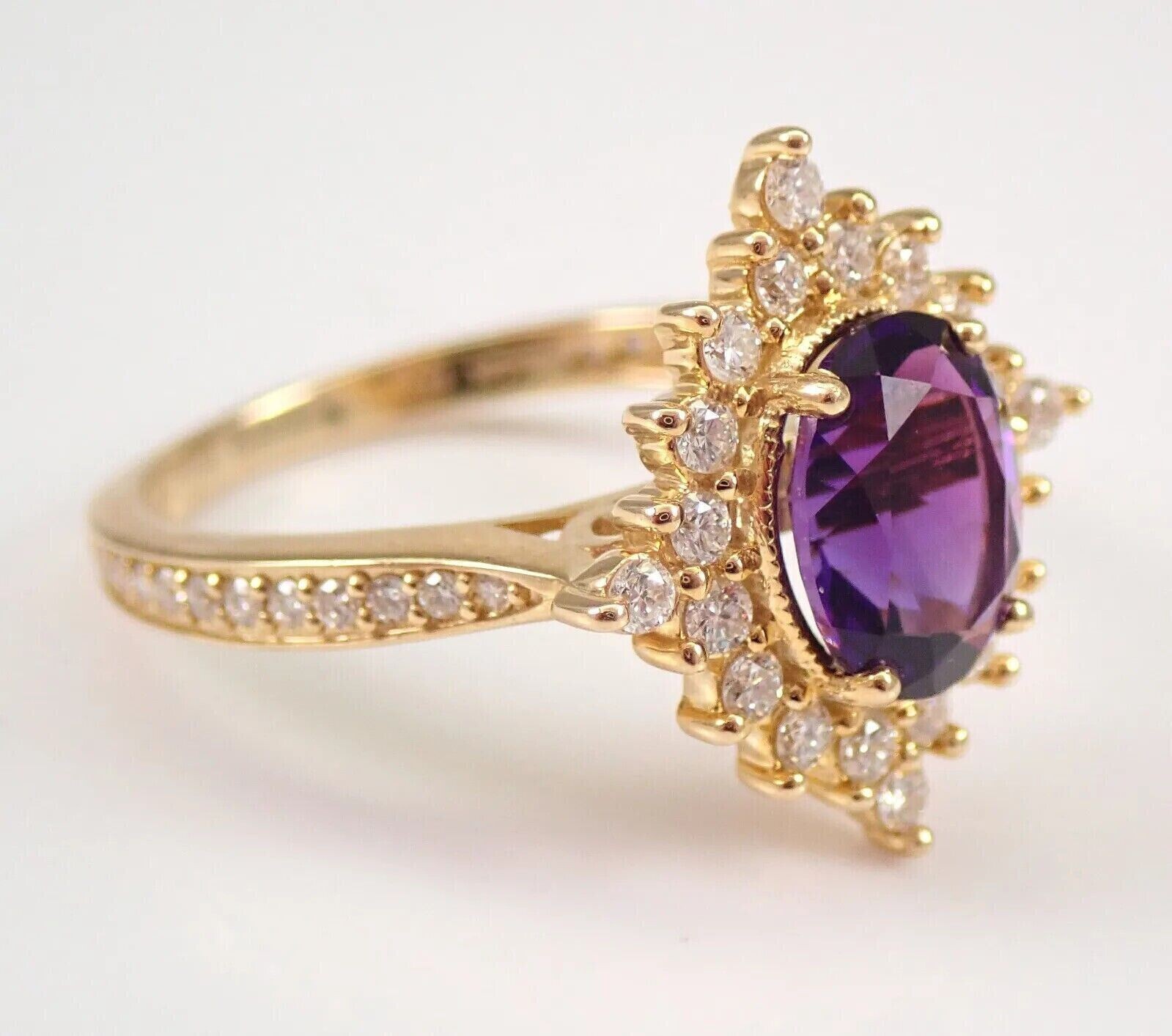 2 Ct Oval Cut Simulated Amethyst Halo Engagement Ring 14K Yellow Gold Plated