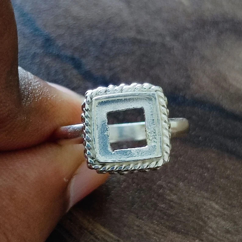 Sterling Silver Plated 12x12mm Square Bezel Ring Blank Handmade DIY Jewelry